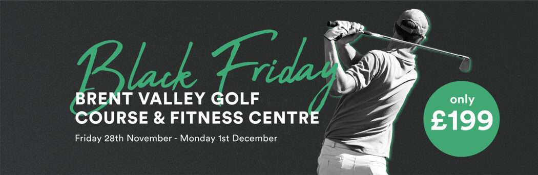 Black Friday banner with golfer swinging a golf club