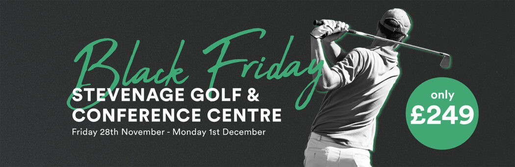 Black Friday banner with golfer swinging a golf club