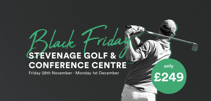 Black Friday banner with golfer swinging a golf club